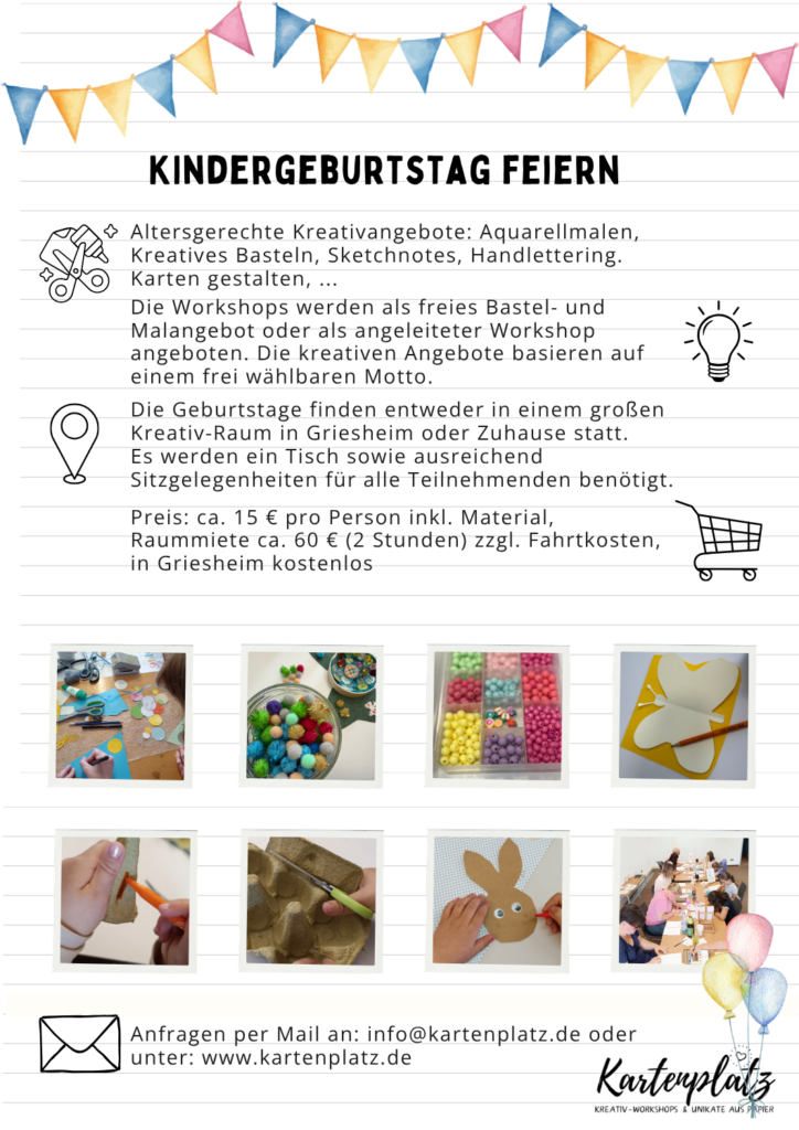 Infos Kindergeburtstag Kartenplatz Kreativ-Workshop